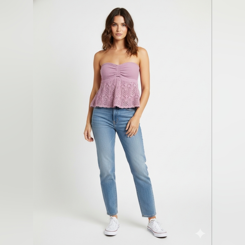 American Eagle Outfitters Mauve Pink Crochet Knit Versatile strapless Top Size L